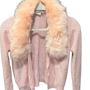 Women’s pink Cardigan with Faux Fur Collar